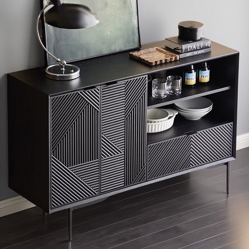 Interior Design Luxury Living Room - Schwarze Design-Schränke Ästhetisch Modern Luxuriös Modisch