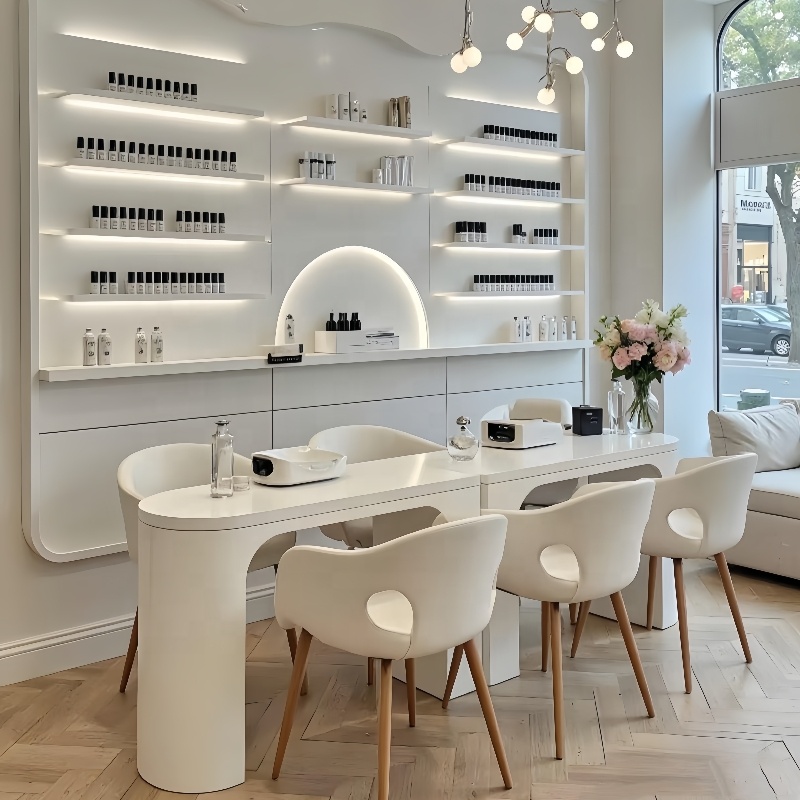 Interior Design Nail Salon - MS Display Beige Cremeweiß Maßgefertigte Hochwertige