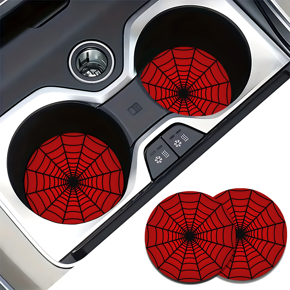 Interior Design Web Free - 4 Stück Spinnennetz-Design Auto-Getränkehalter-Untersetzer, Rutschfeste Stoßdämpfende