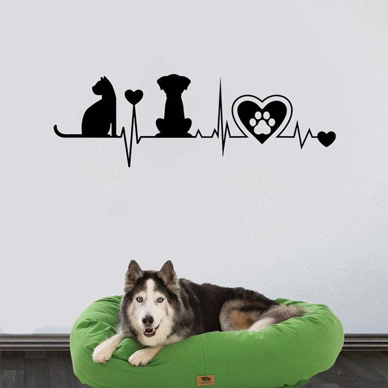Interior Design Magazine - Hund und Katze Silhouette Herzschlag Vinyl