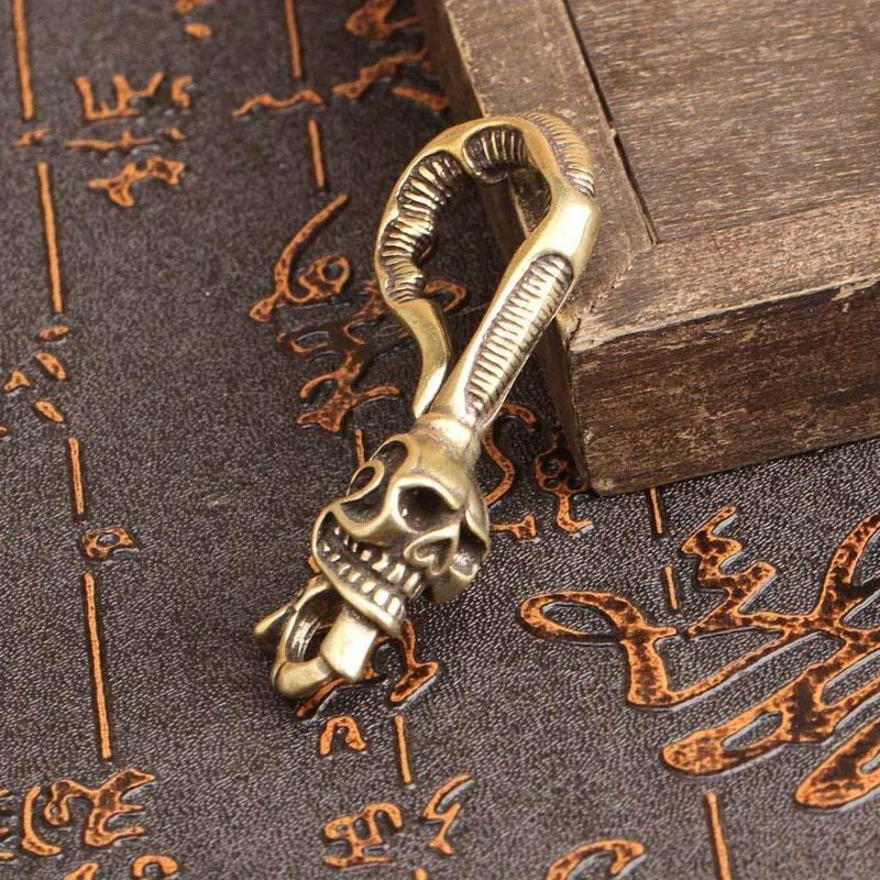 Antique Brass Hook - 1 Stück Massiver Messing-Schlüsselanhänger Totenkopf-Gürtelhaken Autoschlüsselring